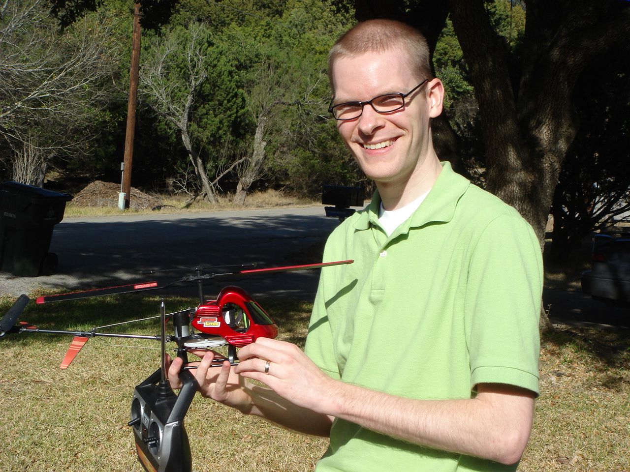 William with his helicopter