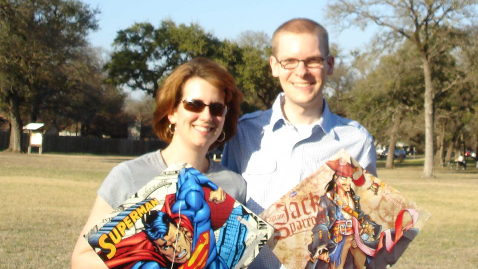 Rebecca and William holding kites