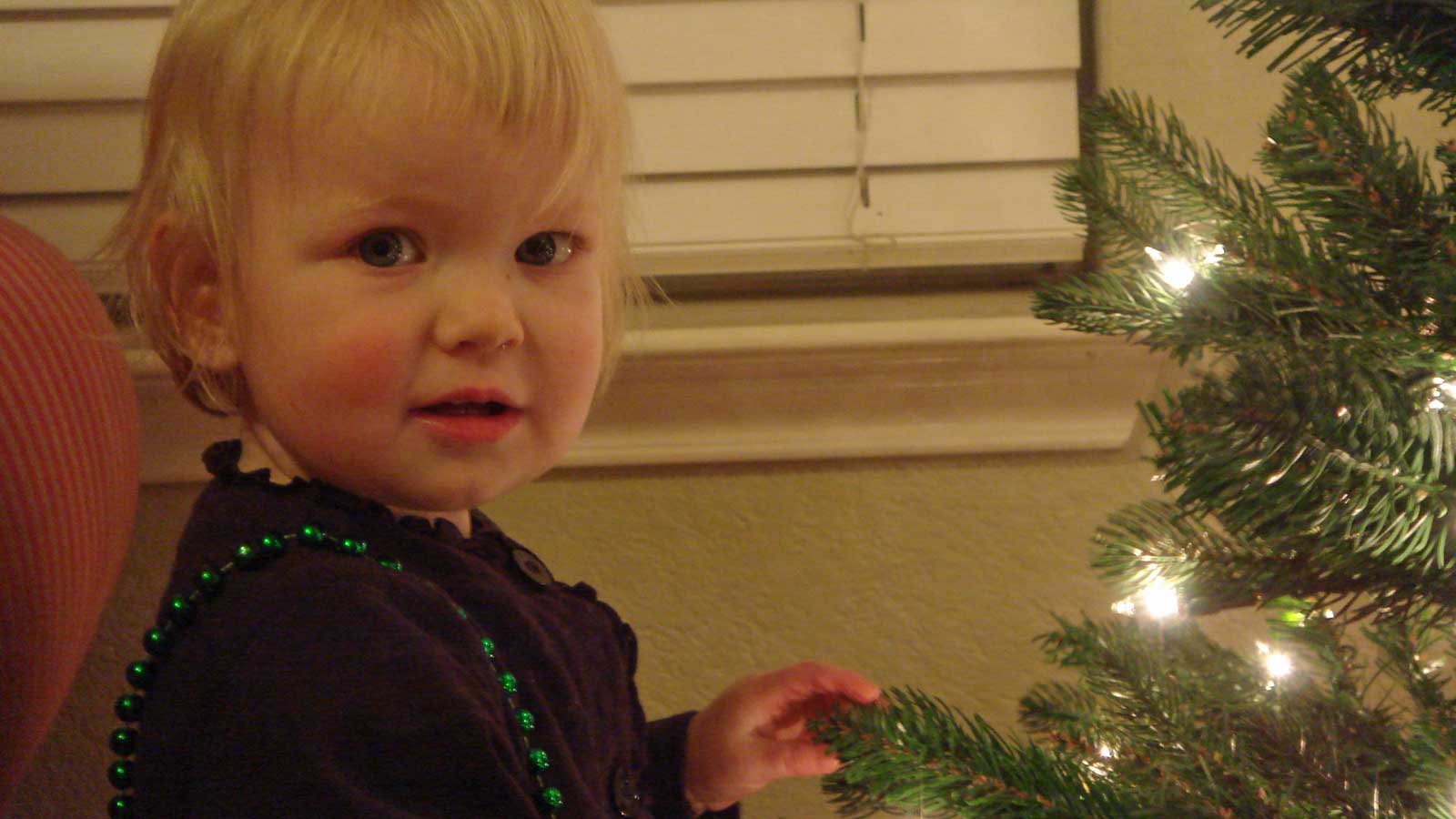 Emily with our Christmas tree
